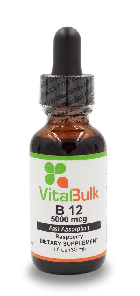 B-12 Liquid Drops 5,000 Mcg Raspberry Flavor - 1 Oz. Bottle – VitalBulk ...